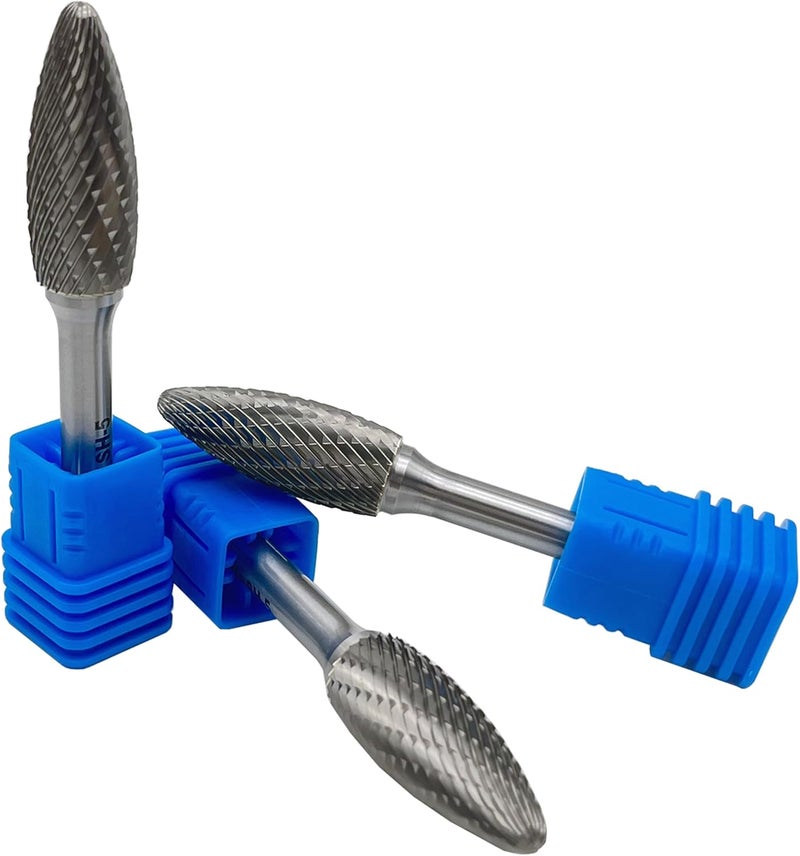 LU&MN SH-5 Tungsten Carbide Burr Rotary File Flame Shape Double Cut (1/2” Cutter Dia X 1-1/4”Cutter Length) with 1/4'' Shank Dia,3PCS - Image 3